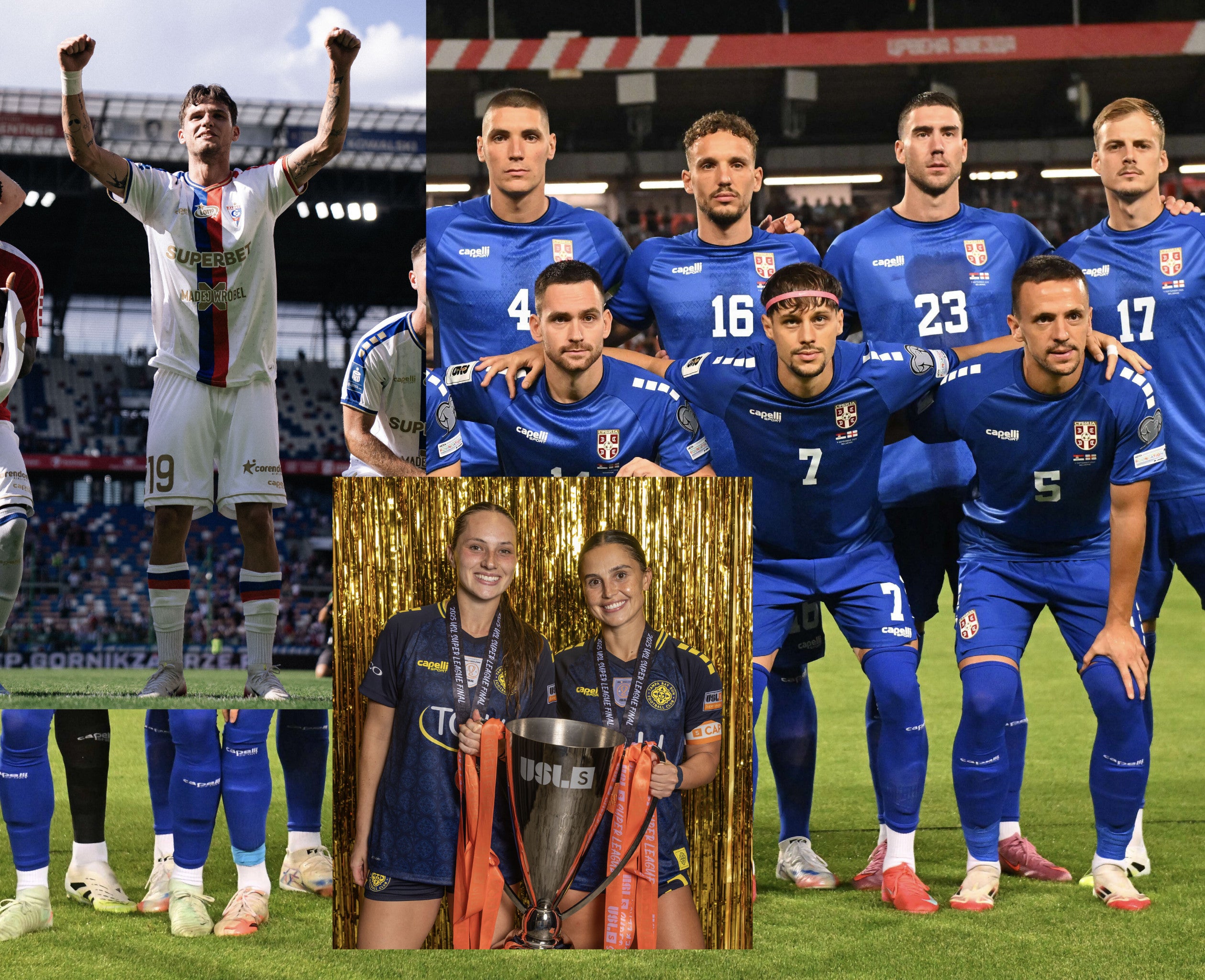 Collage of soccer players in Capelli Sport uniforms