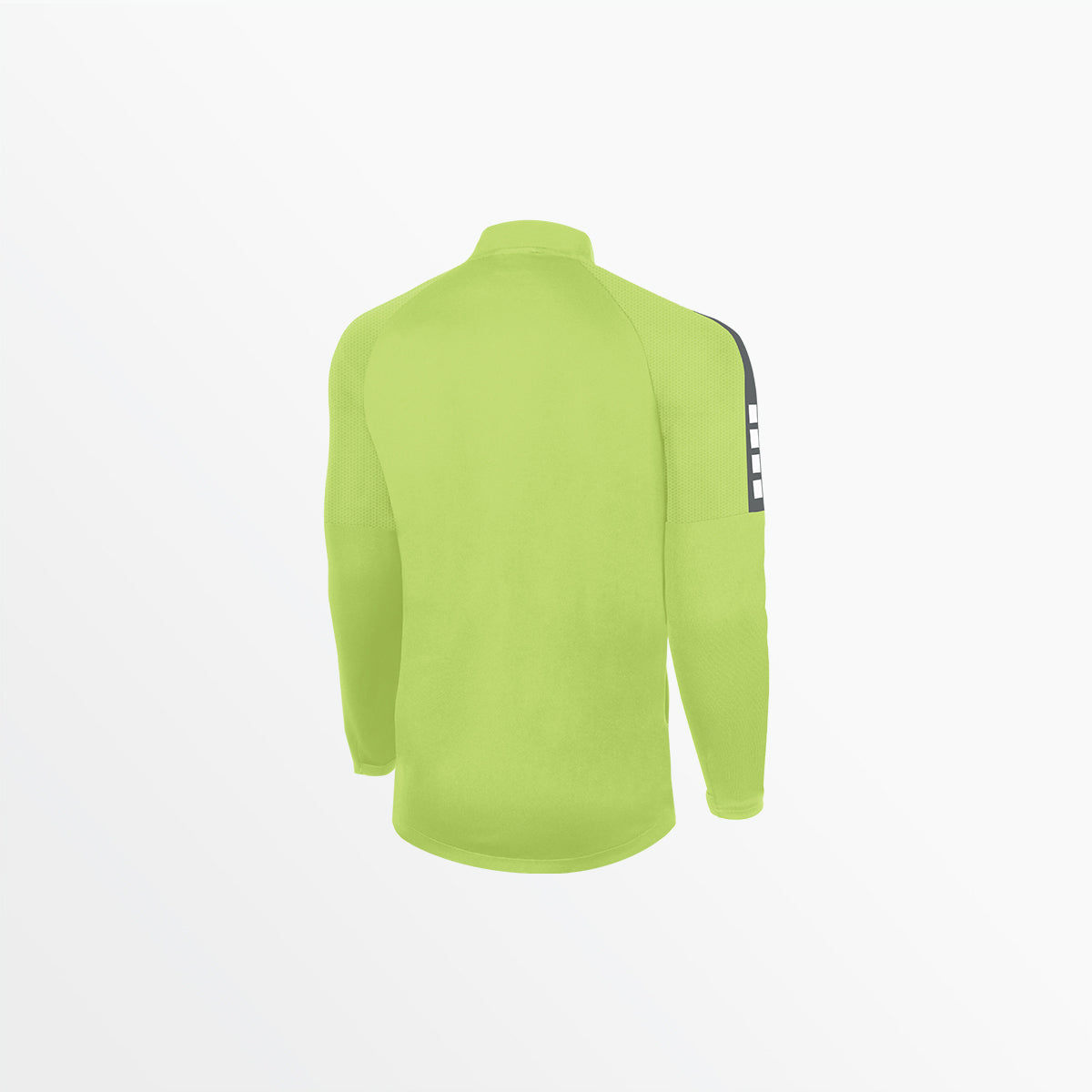 Lime green 1/4 zip technical training top with black panel detail at right shoulder