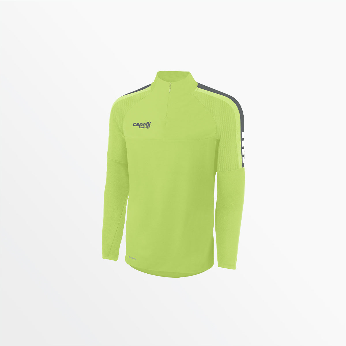 Lime green 1/4 zip technical training top with black side panels, chest logo