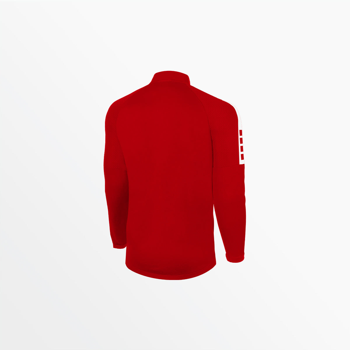 Men's red technical 1/4-zip training top with long sleeves, back view