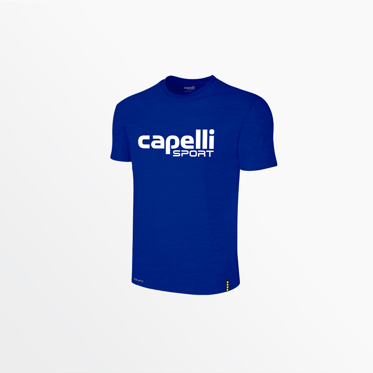 Royal blue crew neck poly tee with capelli SPORT logo on front