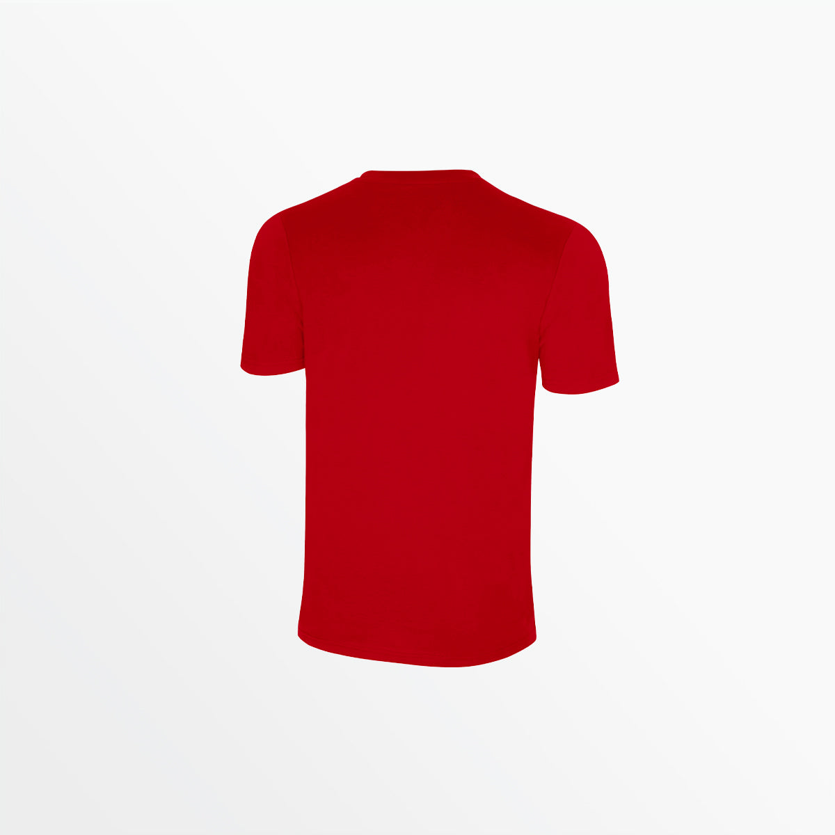Red crew neck poly tee, short sleeves (back view)