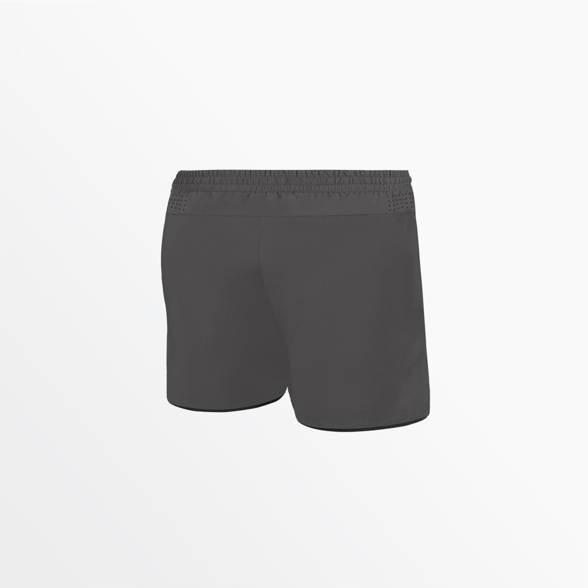 Women's dark charcoal flex shorts with elastic waistband, simple plain back