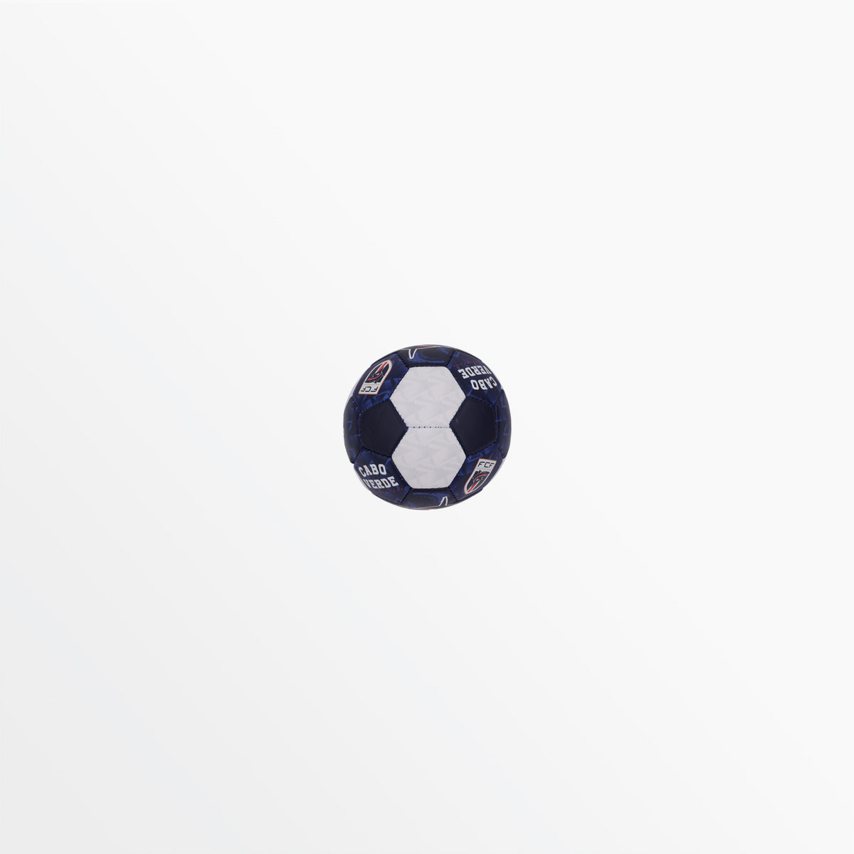 Mini soccer ball, dark navy with side view of geometric panels and shark emblem