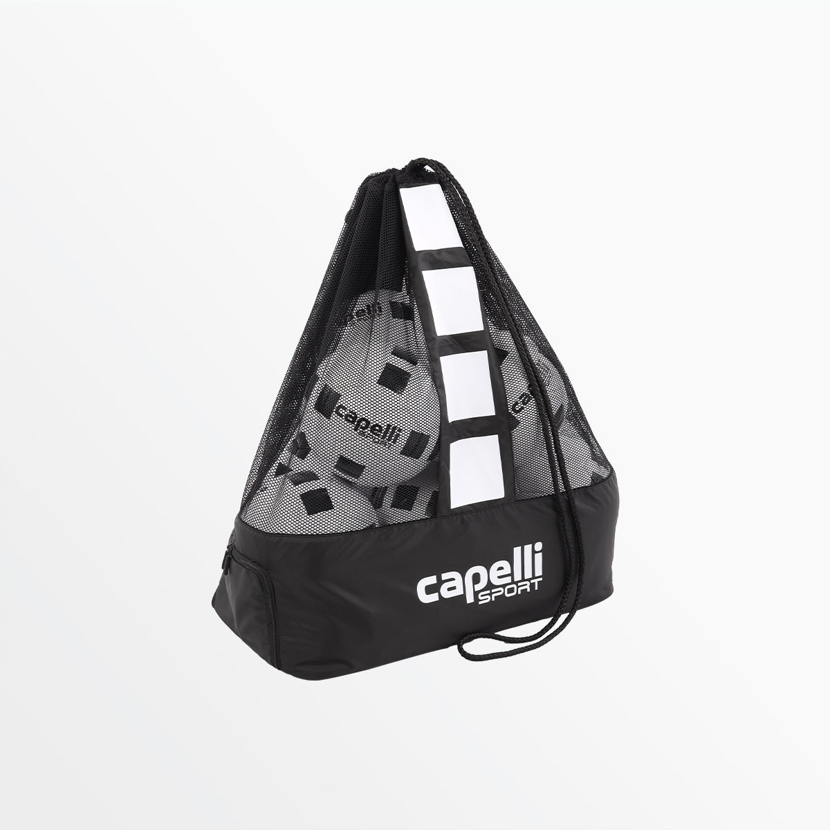 Black ball bag with gray mesh panels and capelli sport logo front
