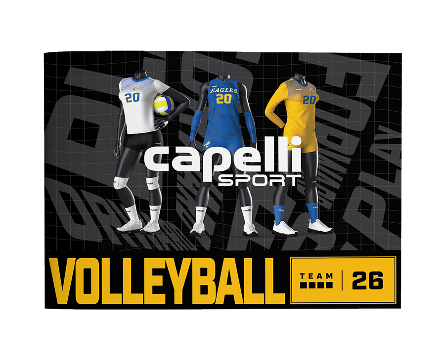 Volleyball uniforms with 'Capelli Sport' branding on a black background