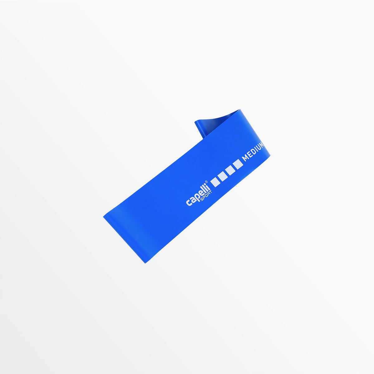 Looped resistance band in blue, marked MEDIUM.