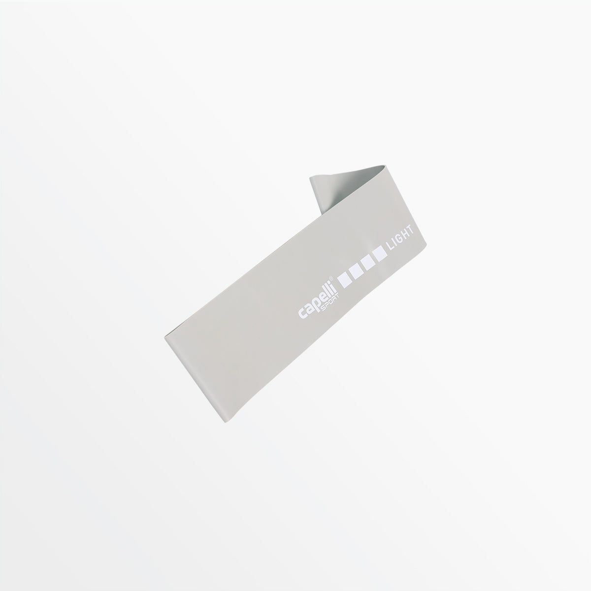 Looped resistance band in light gray, marked LIGHT.