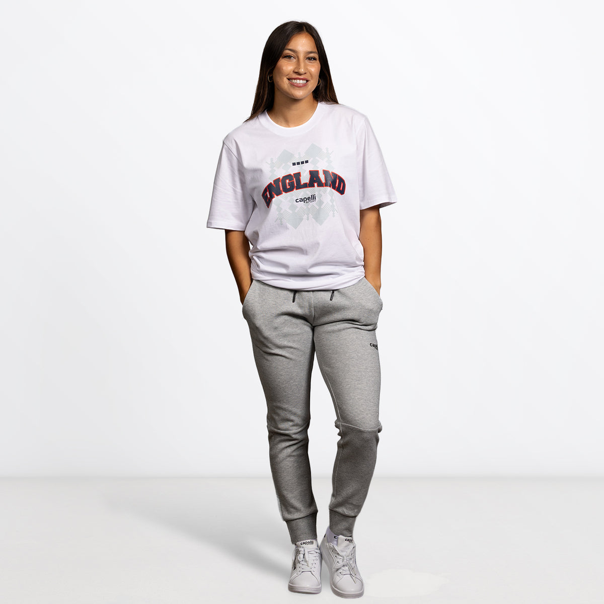 White crew-neck soccer tee with England front print