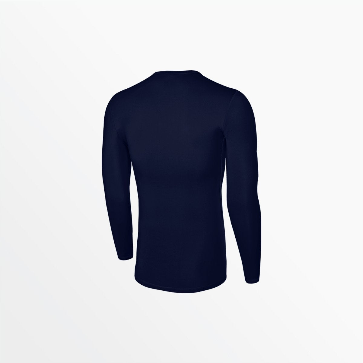 Men's long sleeve performance top, dark navy, crew neck, back view