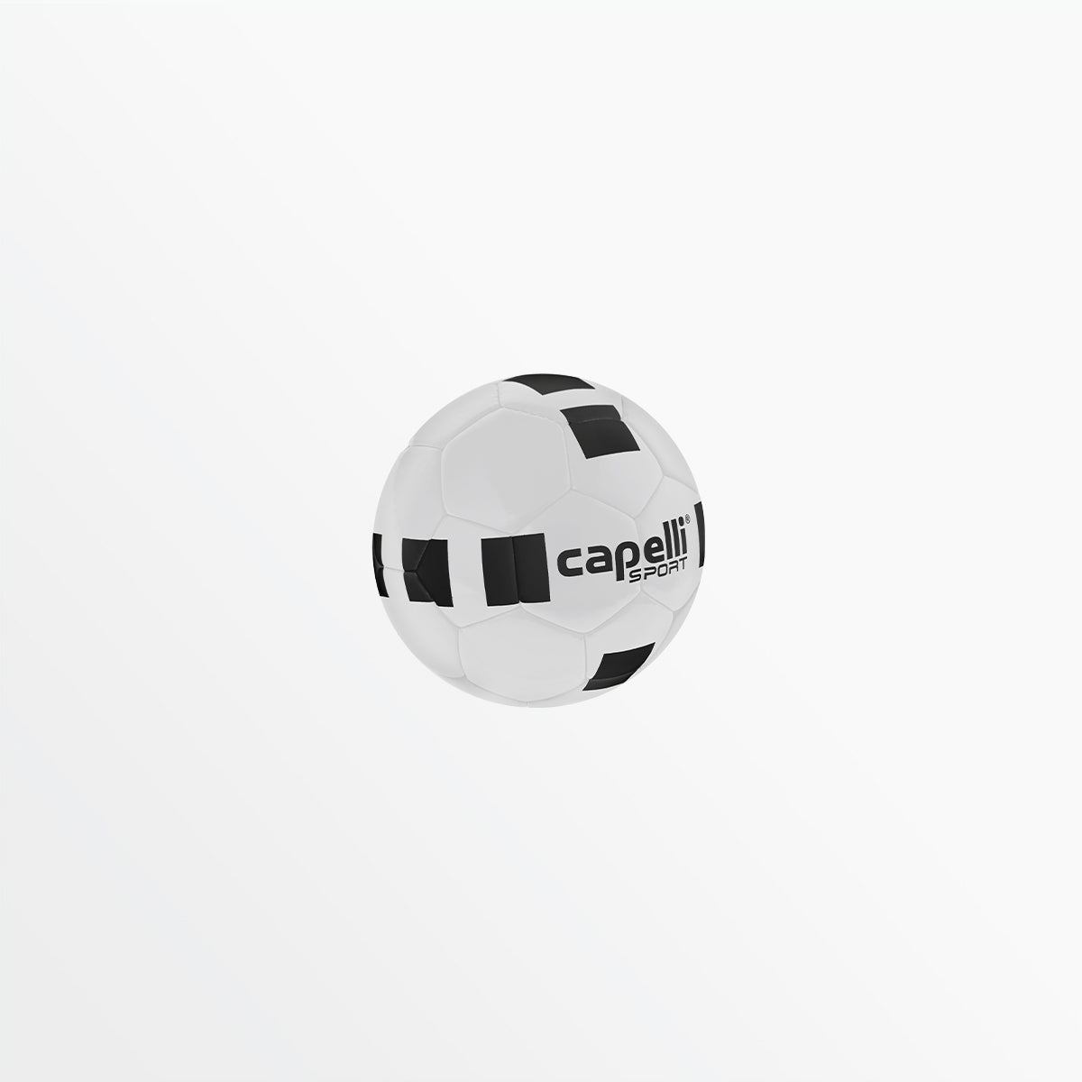 Mini soccer ball, white with black cube panels and capelli sports branding