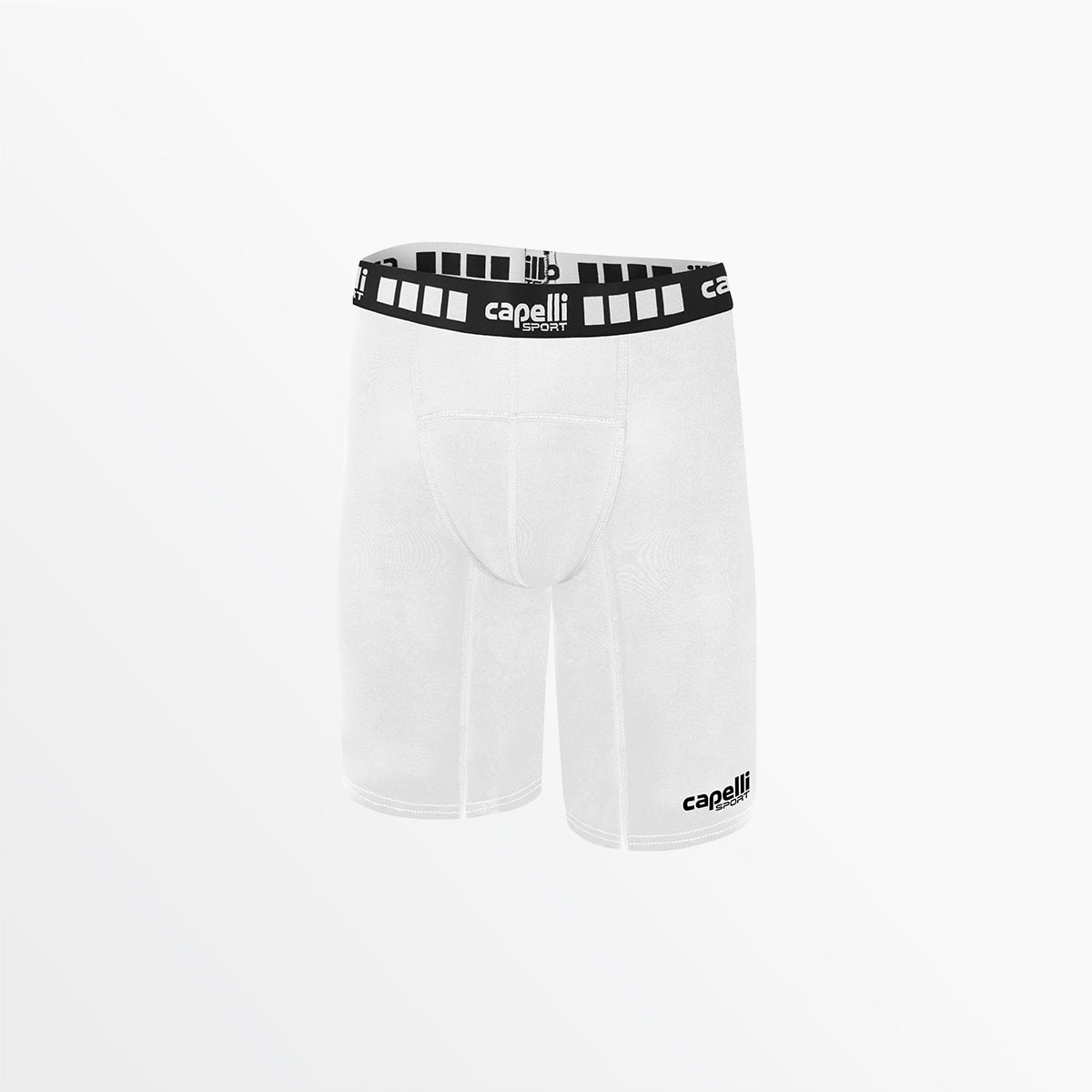 Men's performance shorts in white with capelli sport logo elastic waistband