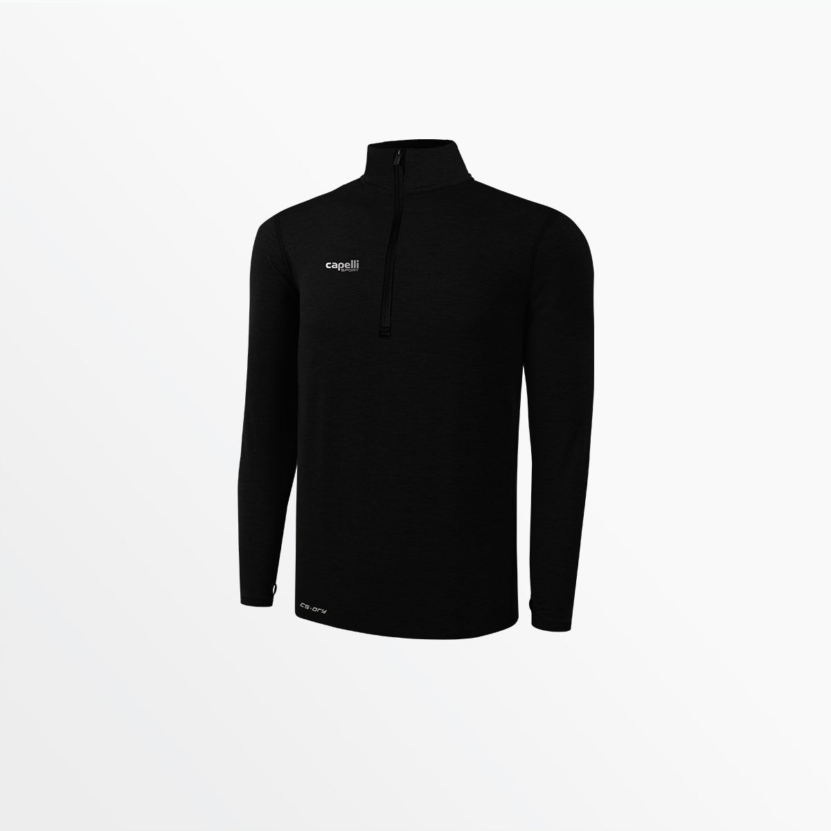 Men's black 1/4 zip running top with front logo and long sleeves