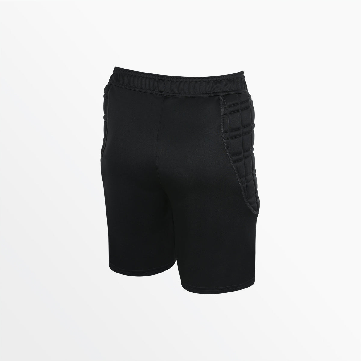 Youth black goalkeeper shorts with side padded guard panel and elastic waist