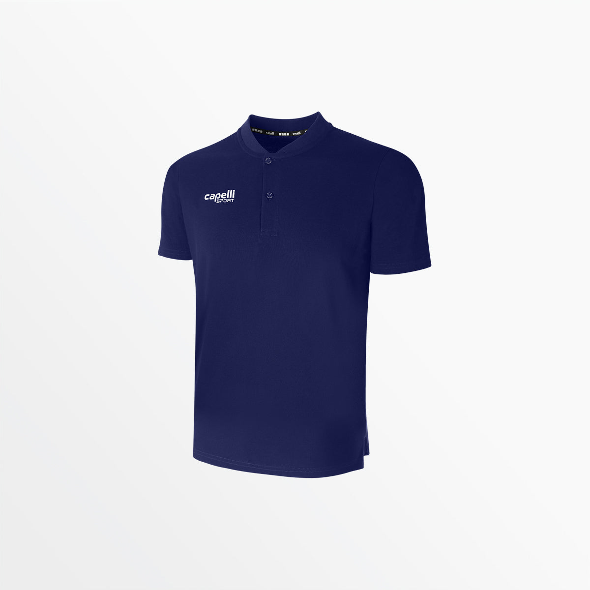 Navy cotton henley shirt with short sleeves and button placket