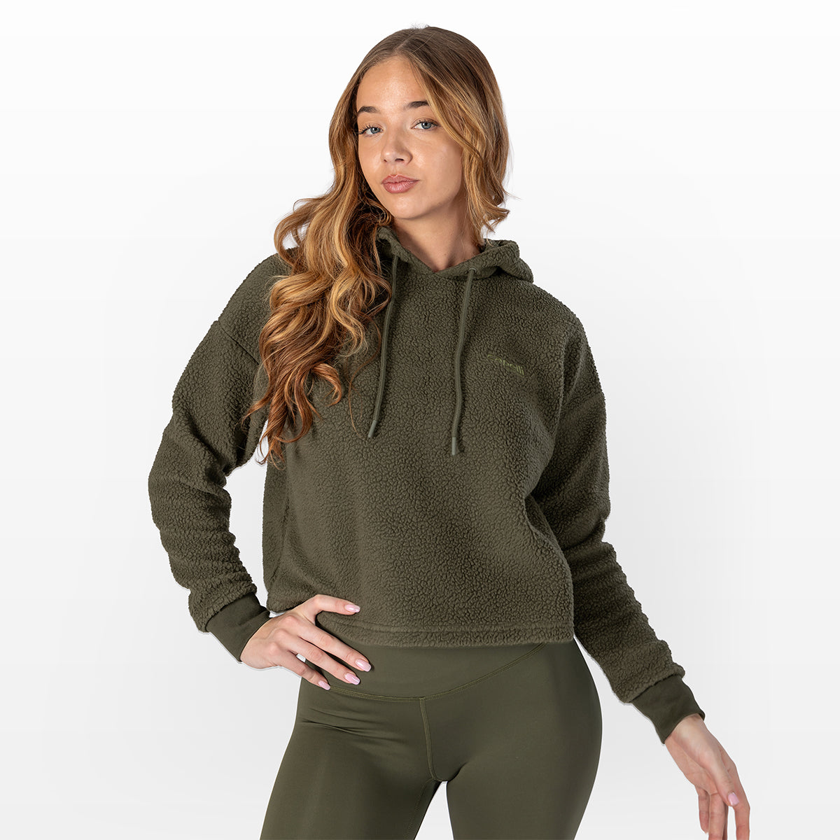 Women's Sherpa Cropped Pullover Hoodie Capelli Sport Dark Green XS
