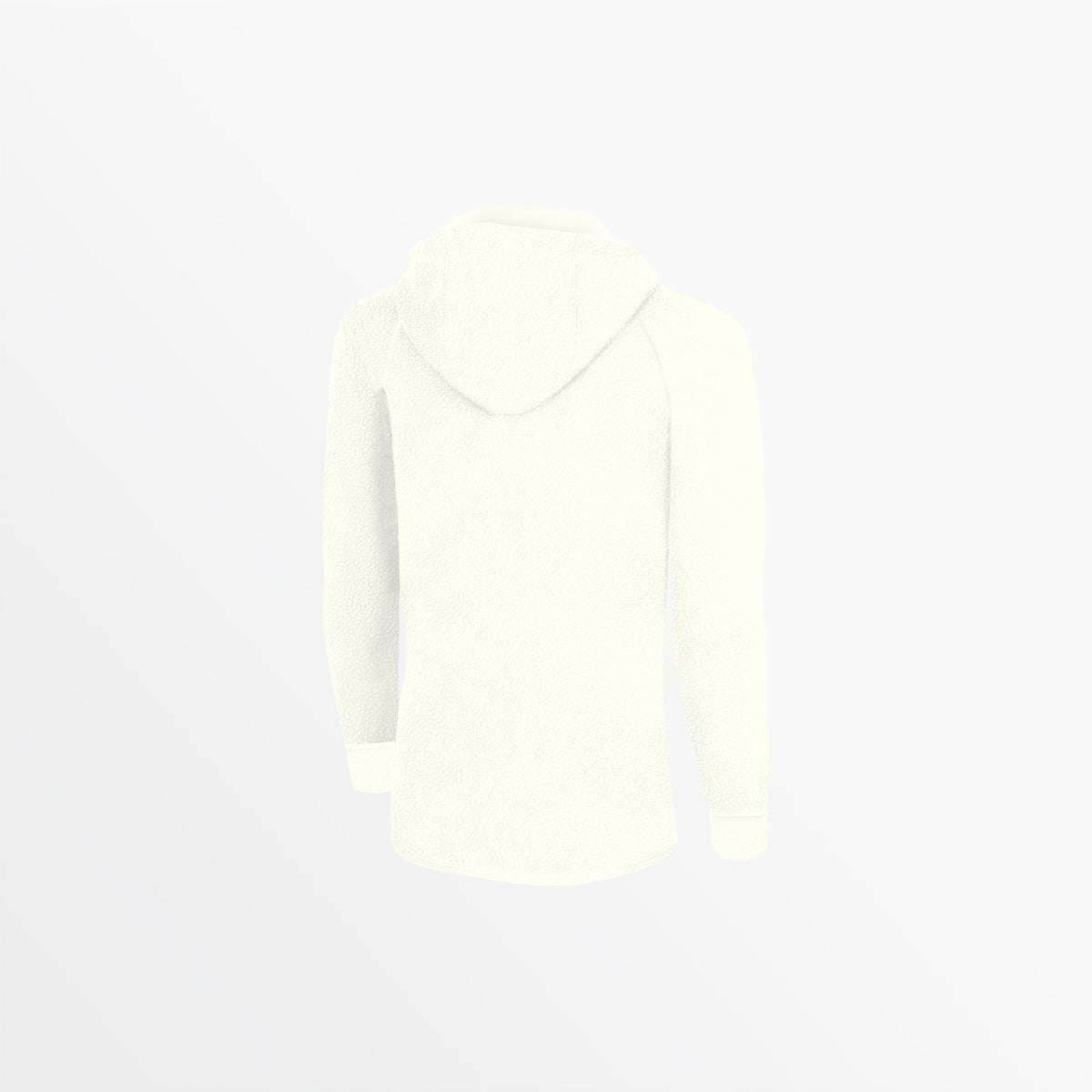 Women’s sherpa zip-up hoodie, off-white back view with attached hood
