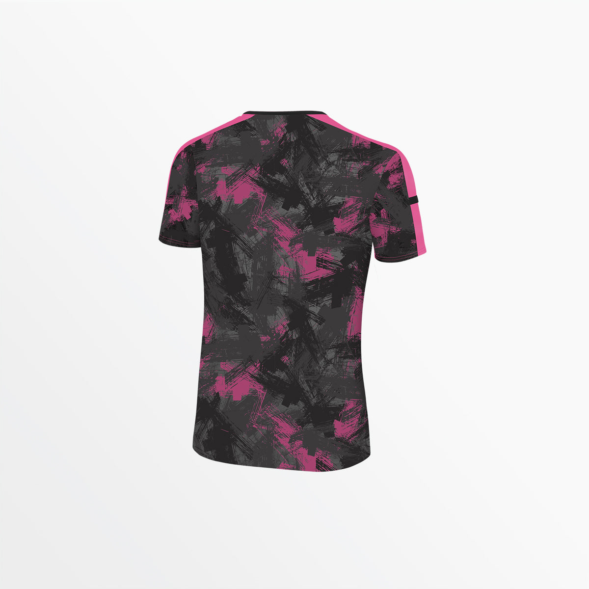 Women’s pitch jersey, black with pink camo strokes and short sleeves