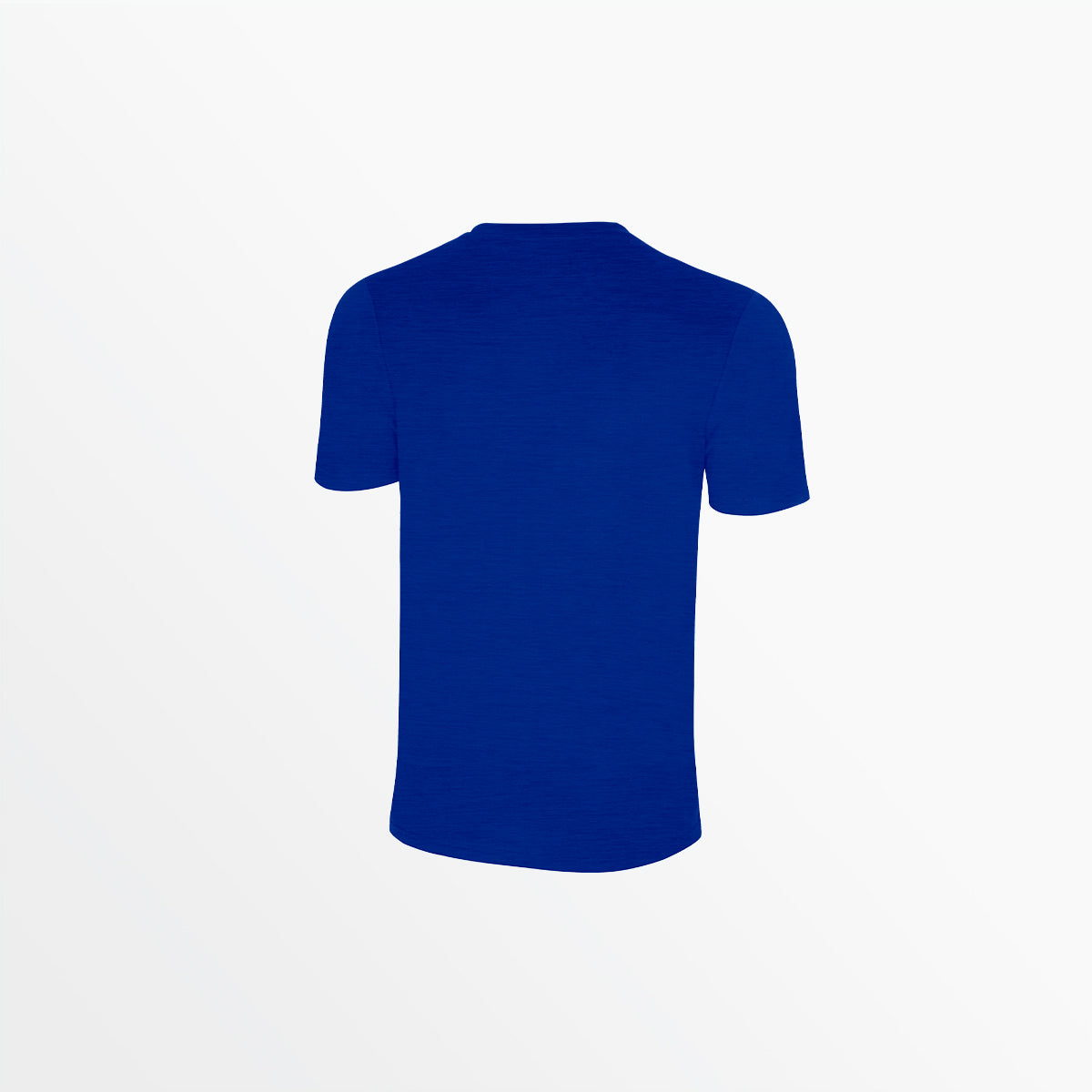 Royal blue crew neck poly tee, short sleeves (back view)