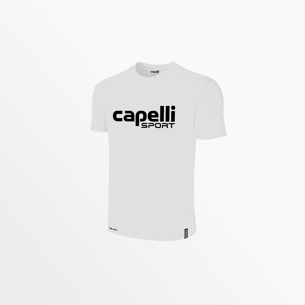 Light gray crew neck poly tee with capelli SPORT logo on front