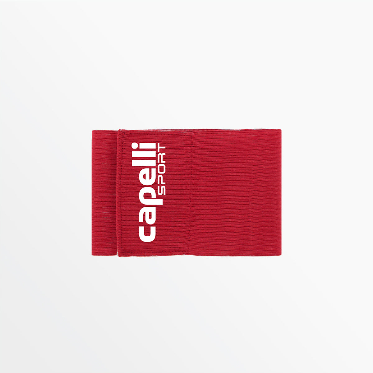 Red captain armband with vertical white logo text