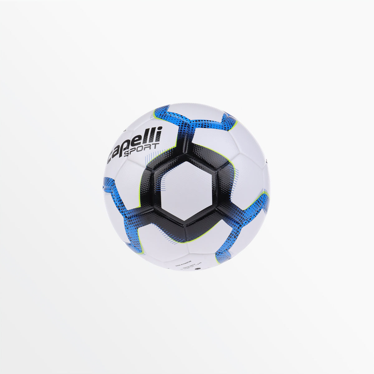 Elite soccer ball with Capelli Sport logo, white, black, and electric blue panels