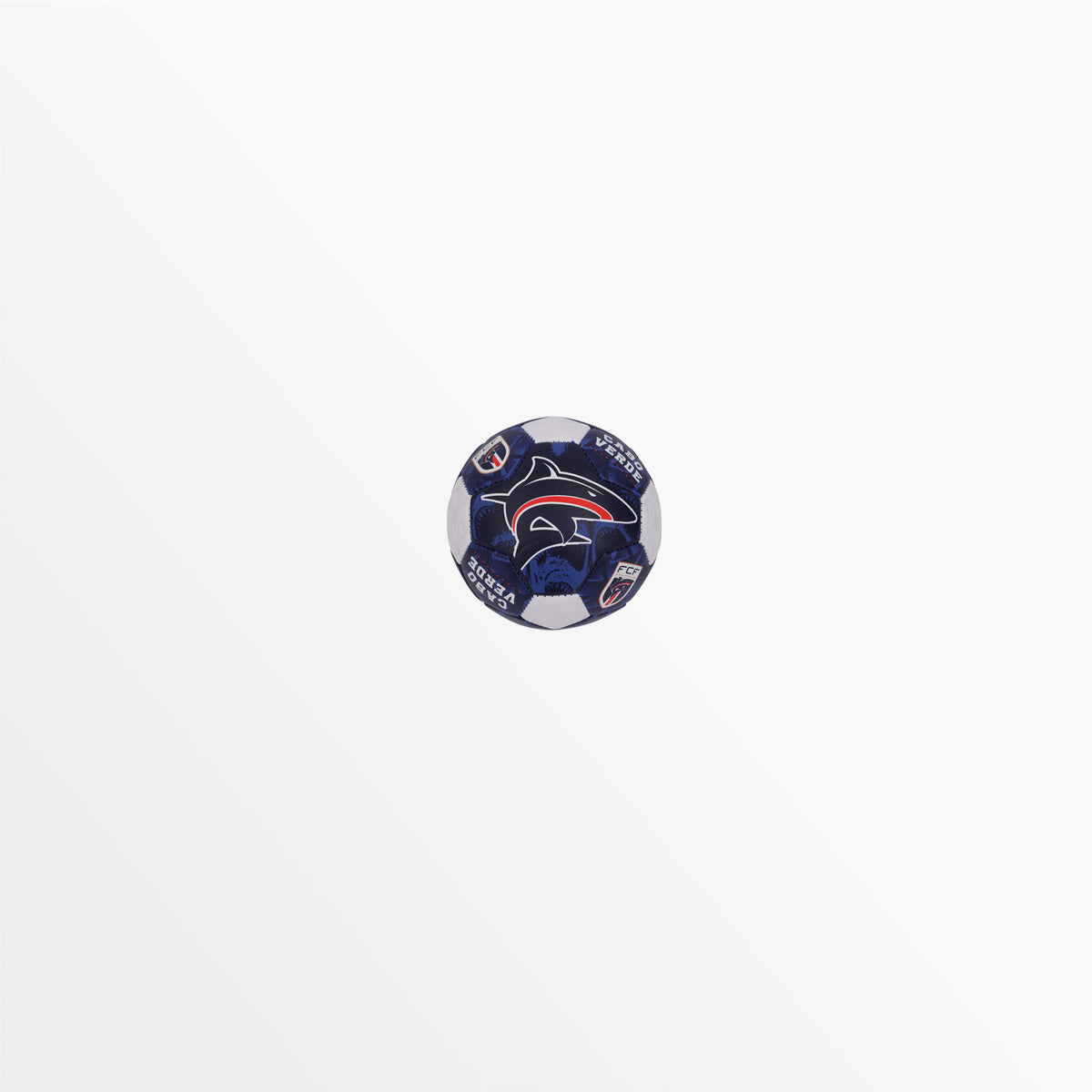 Mini soccer ball, dark navy with shark graphic and white-black geometric panels