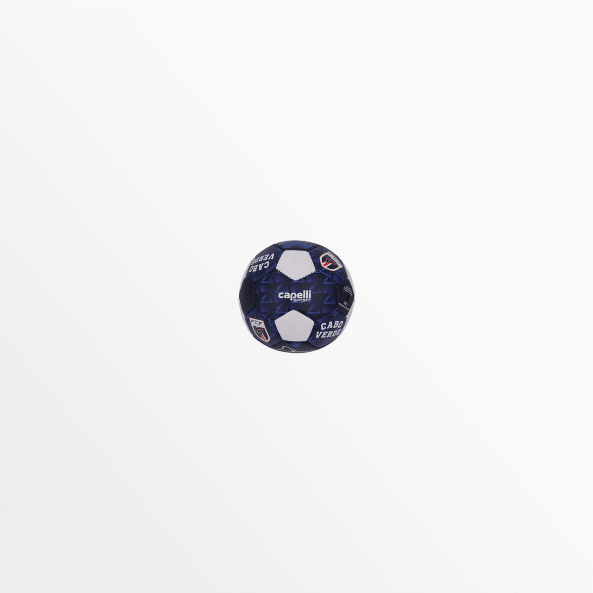 Mini soccer ball, dark navy with printed text details and shark graphic on panels
