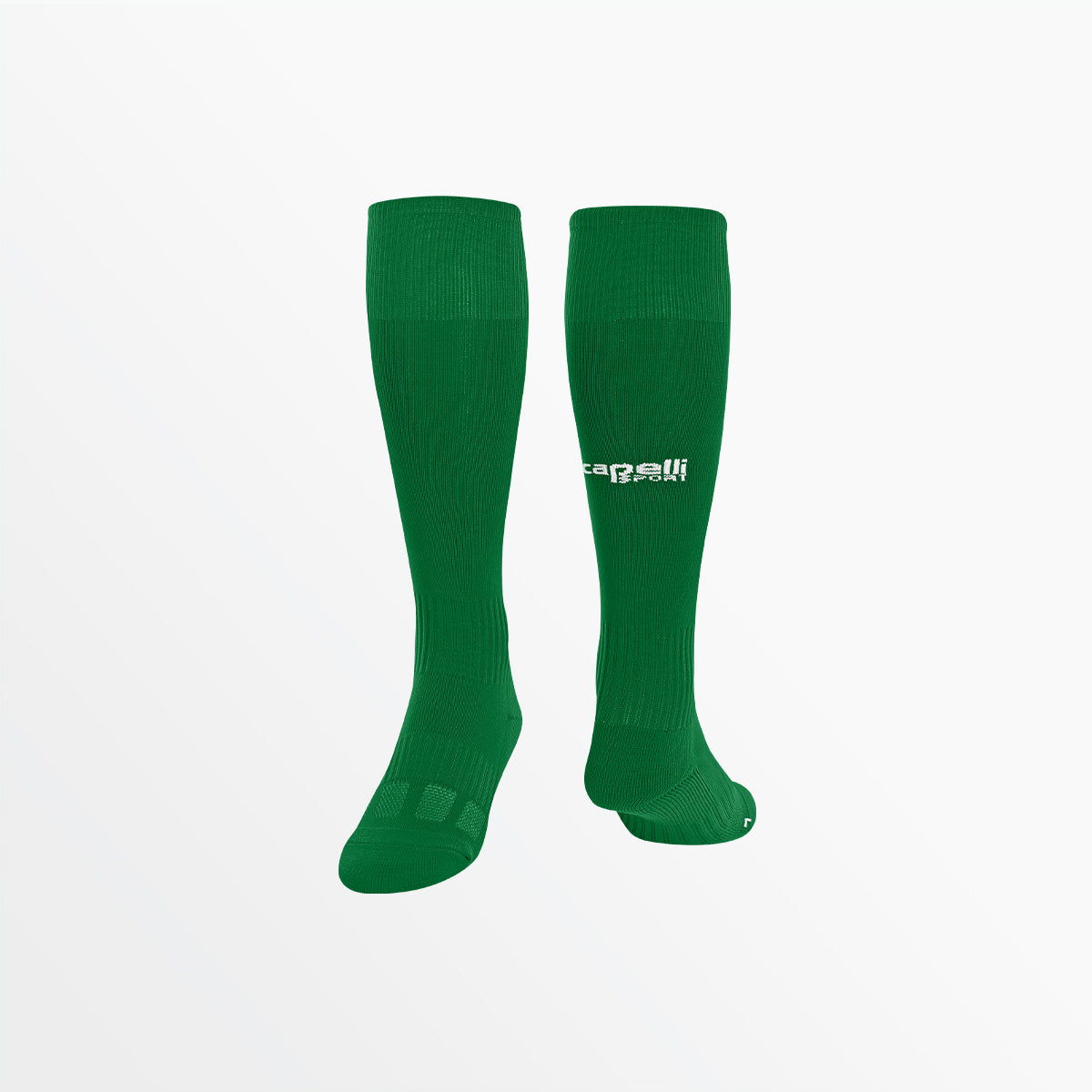 Green crew socks with elastic cuff and small brand logo at ankle