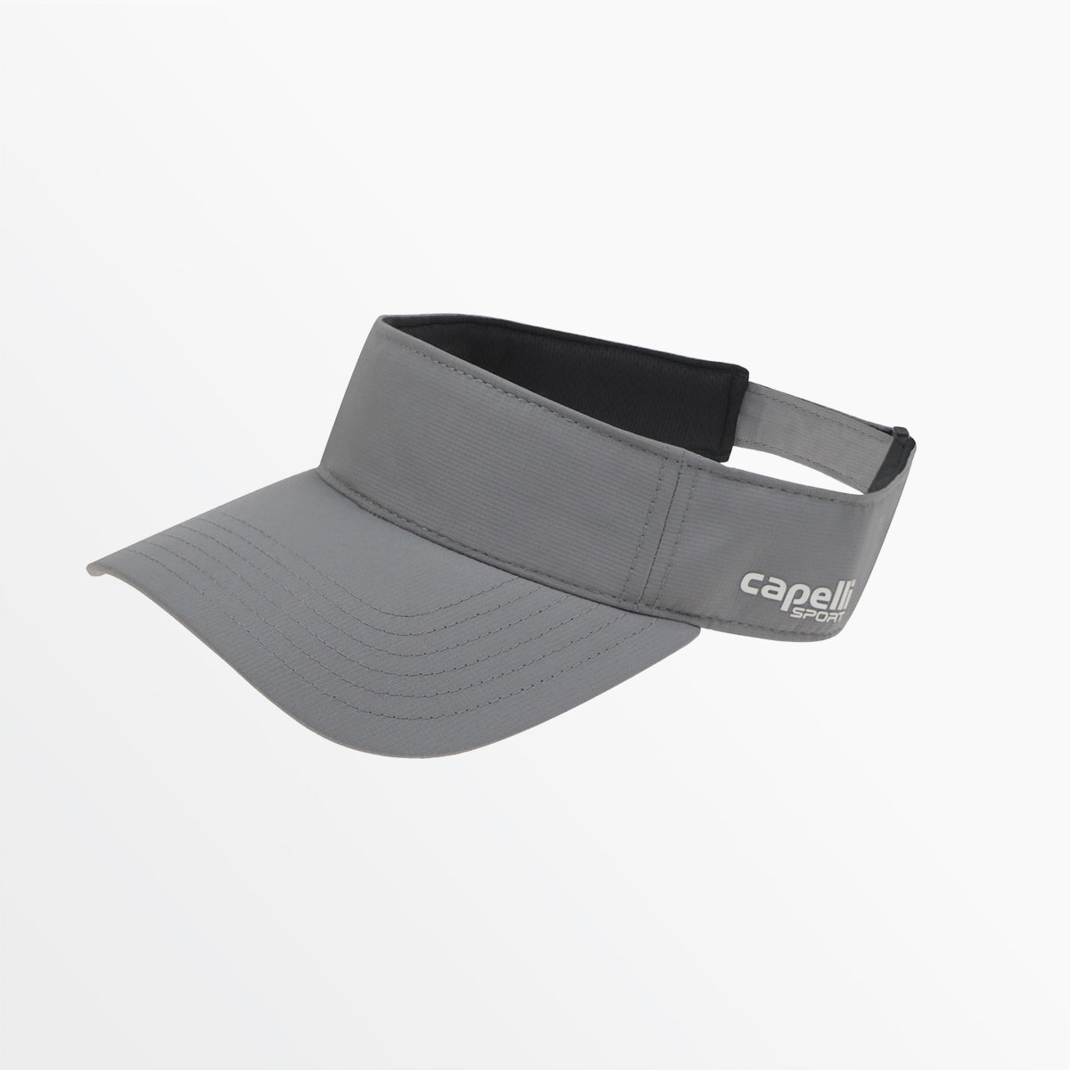Adult CS-DRY visor in light grey with curved brim and capellisport logo, angle view