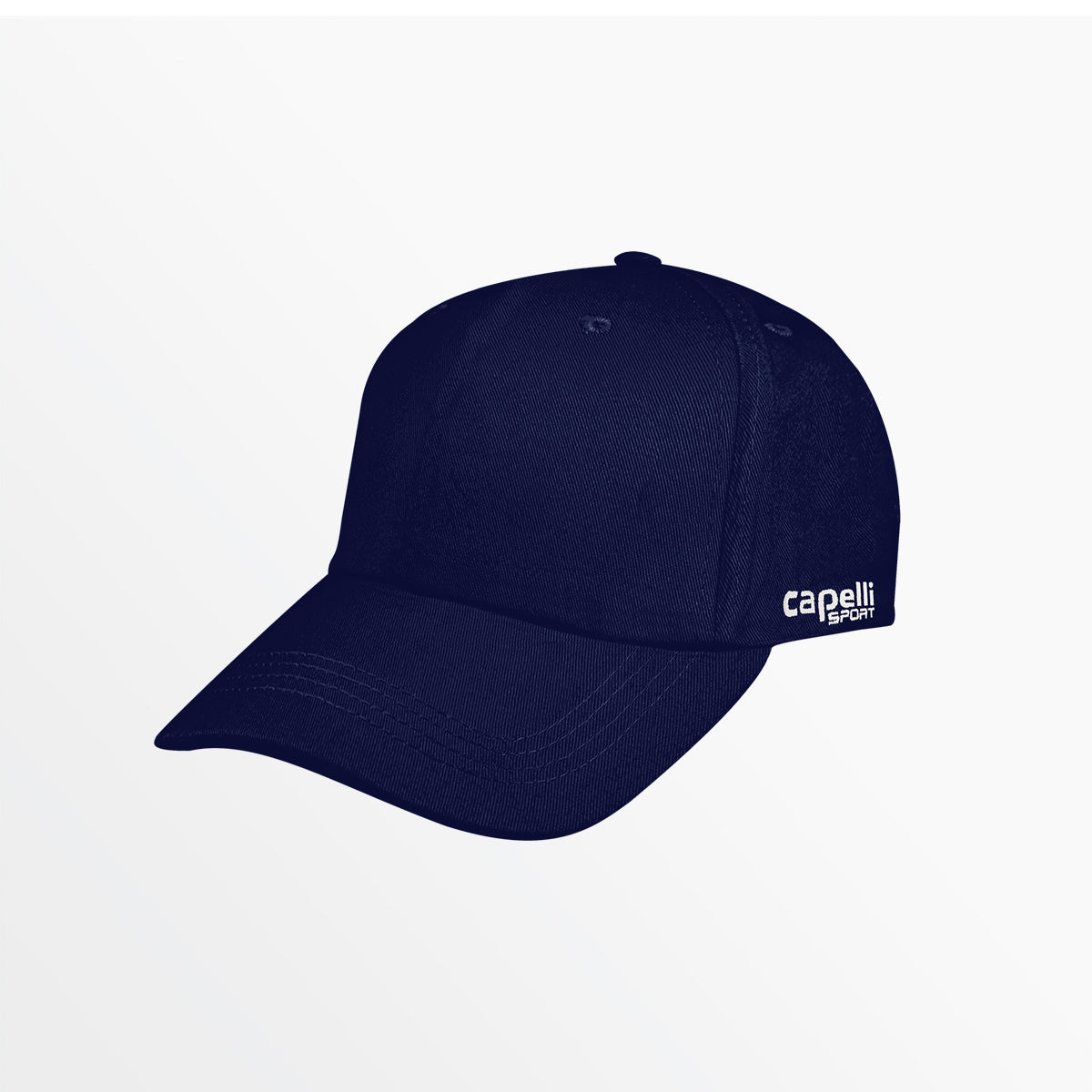 Youth front panel team cap, navy blue with curved brim and side logo.