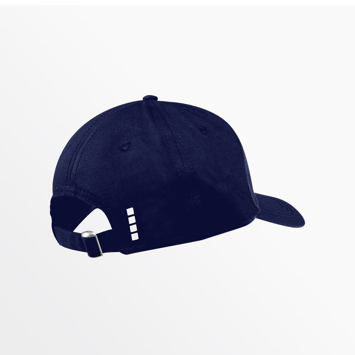 Youth front panel team cap, navy blue; adjustable strap and buckle visible on back.