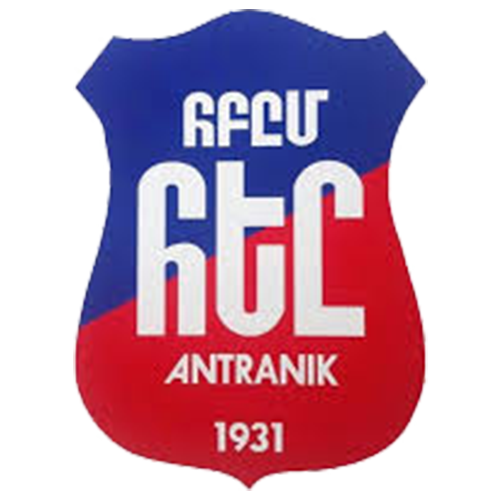 A shield-shaped emblem with a blue upper half and red lower half, featuring large white Cyrillic lettering and the words 'ANTRANIK' and '1931' on a white background.
