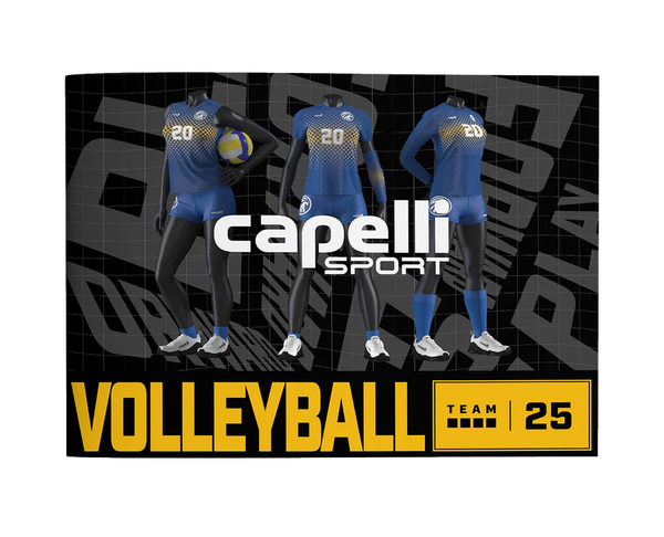 Volleyball uniforms with 'Capelli Sport' branding on a black background