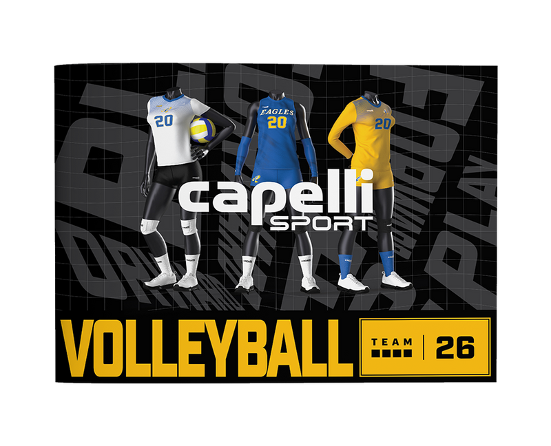 Volleyball uniforms with 'Capelli Sport' branding on a black background