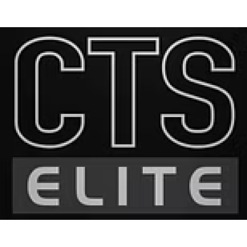 A black rectangular patch or sticker featuring the text 'CTS ELITE' in white and gray lettering, centered on a white background.