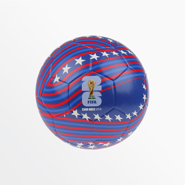 Thermobonded FIFA World Cup 26 soccer ball with blue, red stripes and star graphics