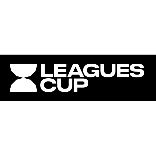 A black rectangular graphic with a white hourglass-like icon and the text 'LEAGUES CUP' in bold white letters, centered on a white background.
