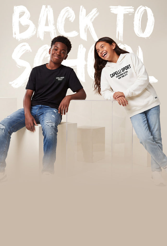 Kids wearing Capelli Sport back to school hoodies and t-shirts