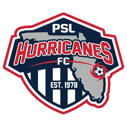 Hurricanes FC logo featuring a shield design with the text 'PSL Hurricanes FC' and 'Est. 1978', plus a gray map outline of Florida and a soccer ball graphic, on a white background.