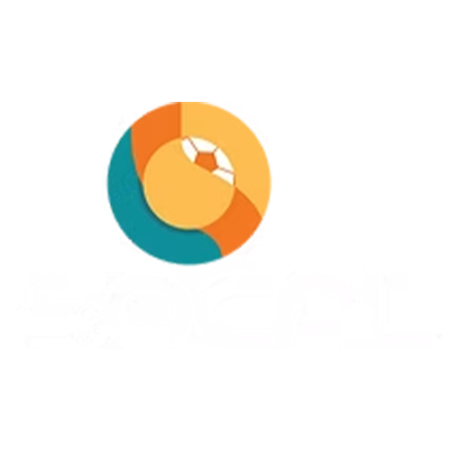 A circular multicolor logo featuring overlapping teal, orange, and yellow segments with a small soccer ball icon at the center, displayed on a white background with faint text below.