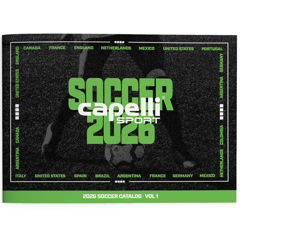 2020 Soccer Catalog by Capelli Sport on a black background with green text