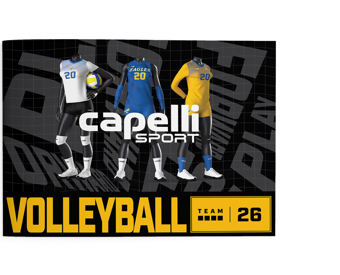 Capelli Sport volleyball uniforms with player models on a black background