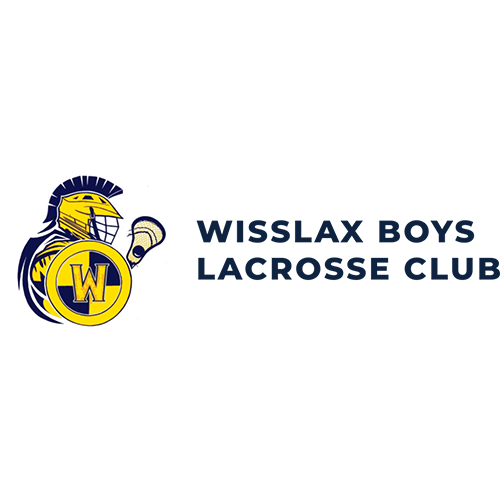 Wisslax Boys Lacrosse Club logo featuring a yellow and navy blue lacrosse player mascot holding a hockey stick next to the text 'WISSLAX BOYS LACROSSE CLUB' on a white background.