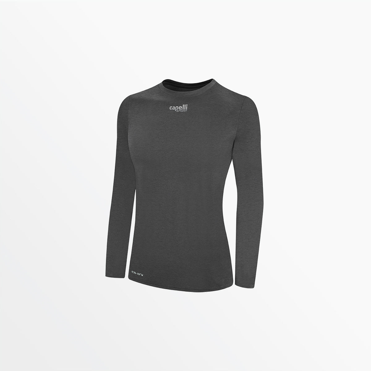 Women's Basics Crew Neck Long Sleeve Poly Tee Capelli Sport XS Dark Heather Grey