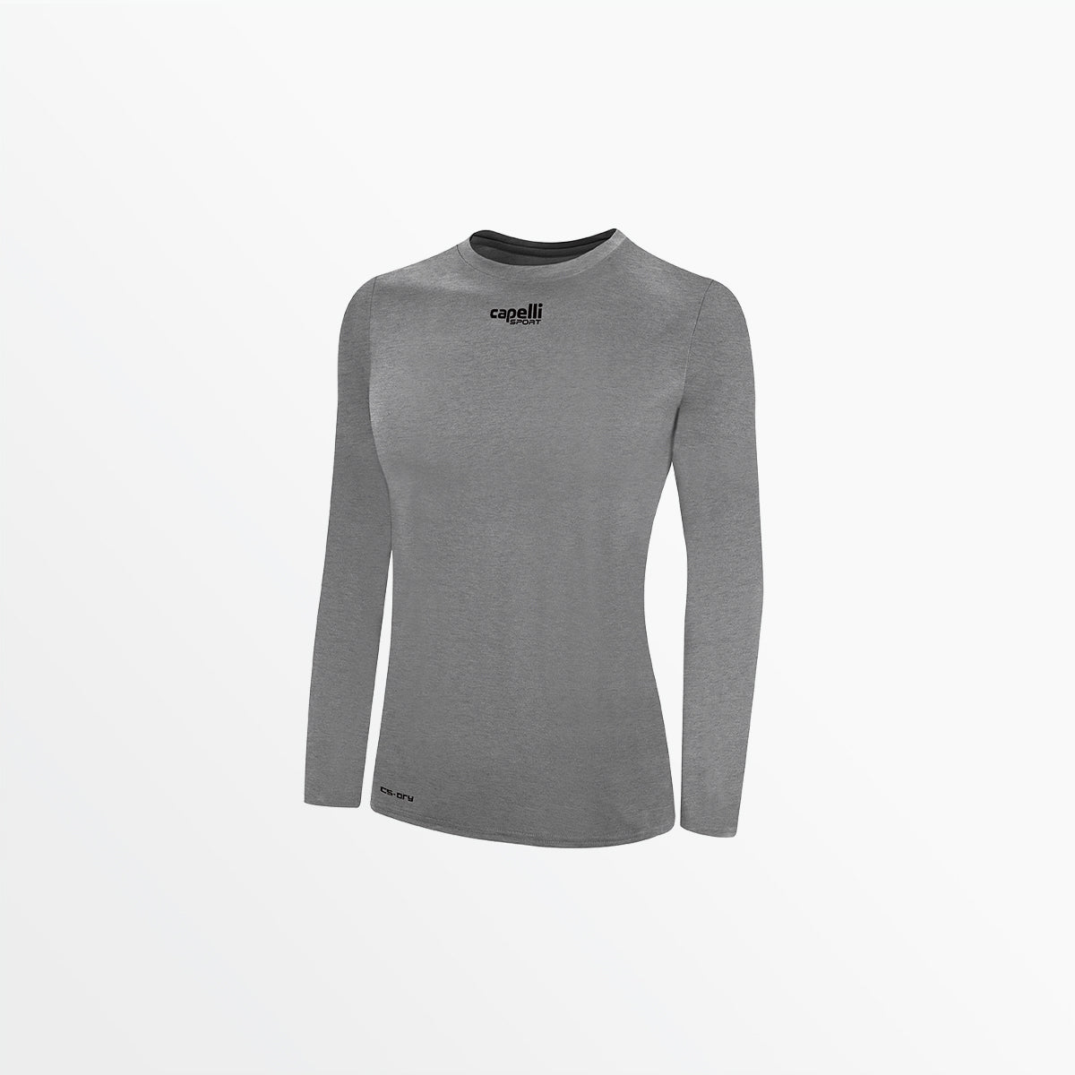 Women's Basics Crew Neck Long Sleeve Poly Tee Capelli Sport XS Light Heather Grey