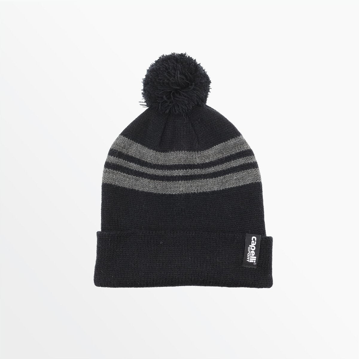Youth Striped Pom Beanie Capelli Sport One Size Black Dark Heather Grey